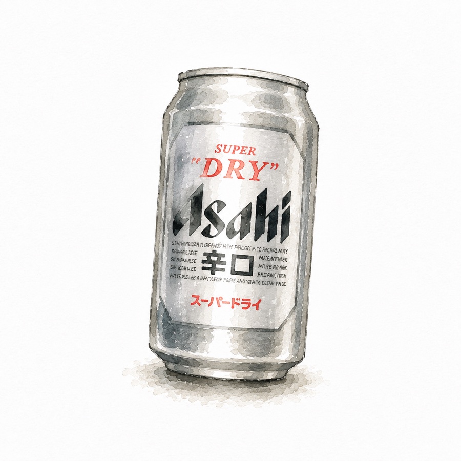 Watercolour illustration of a can of beer