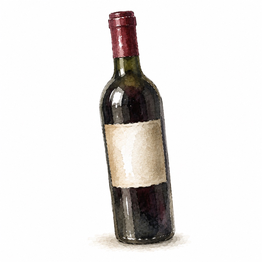 Watercolour illustration of a bottle of wine